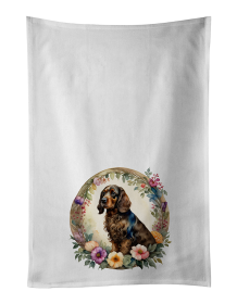 Field Spaniel and Flowers Kitchen Towel Set of 2