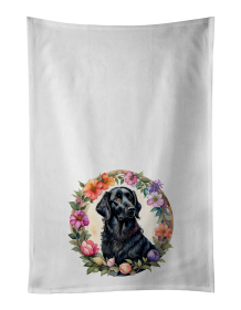 Flat-Coated Retriever and Flowers Kitchen Towel Set of 2