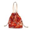 Japanese Style Cute Lunch Box Bento Bag Drawstring Canvas Lunch Bag Red Sea Wave Large Capacity Lunch Tote Bag