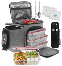 Meal Prep Lunch Box 8 piece set Insulated Container For Women Men 3 Bento style boxes BPA Free in Large Lunch Bag Microwave Safe Includes Fork Spoon T