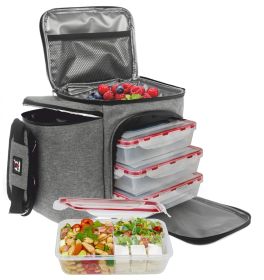 Meal Prep Lunch Box 3 piece set Insulated Lunch Box For Women Men 3 Bento Style Containers Inside Large Lunch Bag  BPA Free Microwave Dishwasher Safe