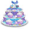 Mermaid Cake Stand Dessert Table Display Set Serving Tray 3-Tier Cardboard Cupcake Stand Holder Tower Round Desserts Pastry Birthday Party Supplies fo