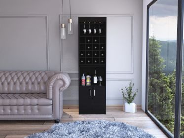 Kava Bar Cabinet, Concealable Serving Tray, Sixteen Built-in Wine Rack, One Shelf, Double Door -Black