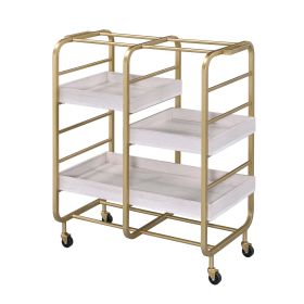 Gold and White Washed Serving Cart with 3 Adjustable Trays