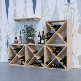 24 Bottle Modular Wine Rack, Stackable Wine Storage Cube for Bar Cellar Kitchen Dining Room, Burlywood