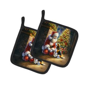 Beagle and Santa Claus Pair of Pot Holders Kitchen Heat Resistant Pot Holders Sets Oven Hot Pads for Cooking Baking BBQ, 7 1/2 x 7 1/2