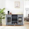 Modern Farmhouse Buffet Cabinet, Sideboard with 2 Drawers and Elegant Glass Door Cabinets, Wine and Glass Rack, Coffee Bar for Kitchen, Dining Room