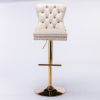 A&A Furniture,Thick Golden Swivel Velvet Barstools Adjusatble Seat Height from 27-35 Inch