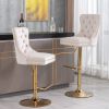 A&A Furniture,Thick Golden Swivel Velvet Barstools Adjusatble Seat Height from 27-35 Inch