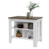 Cala Kitchen Island, Four Legs, Three Shelves -White / Walnut