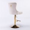 A&A Furniture,Thick Golden Swivel Velvet Barstools Adjusatble Seat Height from 27-35 Inch