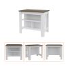 Cala Kitchen Island, Four Legs, Three Shelves -White / Walnut