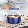 3.7 Quart Cooking Soup Pot with Lid, Small Nonstick Soup Pot with Lid, Round Small Soup Pot 3.3 L, Blue Nonstick Induction Stock Pot