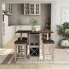 Antique White Finish Solid wood Farmhouse Design Kitchen 2pc Stools Dark Brown Chairs Linen-like Upholstered Seat Dining Room