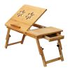 Bamboo Laptop Desk, Adjustable Portable Breakfast Serving Bed Tray with Tilting Top Drawer for Surfing Reading Writing Eating (Bamboo)