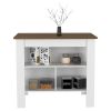 Cala Kitchen Island, Four Legs, Three Shelves -White / Walnut