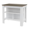 Cala Kitchen Island, Four Legs, Three Shelves -White / Walnut