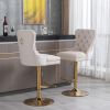 A&A Furniture,Thick Golden Swivel Velvet Barstools Adjusatble Seat Height from 27-35 Inch