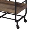 Black and Walnut Serving Cart with 3 Adjustable Trays