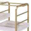 Gold and White Washed Serving Cart with 3 Adjustable Trays