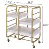 Gold and White Washed Serving Cart with 3 Adjustable Trays