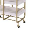 Gold and White Washed Serving Cart with 3 Adjustable Trays