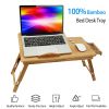 Bamboo Laptop Desk, Adjustable Portable Breakfast Serving Bed Tray with Tilting Top Drawer for Surfing Reading Writing Eating (Bamboo)