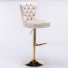 A&A Furniture,Thick Golden Swivel Velvet Barstools Adjusatble Seat Height from 27-35 Inch