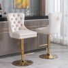 A&A Furniture,Thick Golden Swivel Velvet Barstools Adjusatble Seat Height from 27-35 Inch