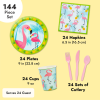 144-Piece Pink Flamingo Birthday Party Supplies, Paper Plates, Napkins, Cups, Cutlery for Summer Hawaiian Themed Party