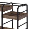 Black and Walnut Serving Cart with 3 Adjustable Trays