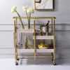 Gold and White Washed Serving Cart with 3 Adjustable Trays