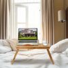 Bamboo Laptop Desk, Adjustable Portable Breakfast Serving Bed Tray with Tilting Top Drawer for Surfing Reading Writing Eating (Bamboo)