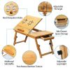 Bamboo Laptop Desk, Adjustable Portable Breakfast Serving Bed Tray with Tilting Top Drawer for Surfing Reading Writing Eating (Bamboo)