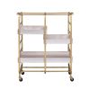 Gold and White Washed Serving Cart with 3 Adjustable Trays