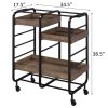 Black and Walnut Serving Cart with 3 Adjustable Trays