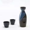 3-Piece Traditional Ceramic Japanese Sake Set Sake Cup Wine Cup Set, Black Blue