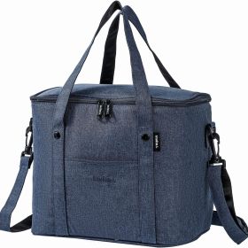 1pc Insulated Lunch Bag For Men/Women; Reusable Large Lunch Cooler Box Tote Shoulder Strap For Work Office Picnic Beach Travel Food (Color: navy blue)