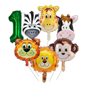 Woodland Jungle Animals Disposable Tableware Jungle Safari Birthday Party Kid Zoo Monkey Lion Zebra Elephant One 1st Boy Forest (Color: animal balloon-1)