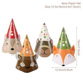 Woodland Jungle Animals Disposable Tableware Jungle Safari Birthday Party Kid Zoo Monkey Lion Zebra Elephant One 1st Boy Forest (Color: peper hat)