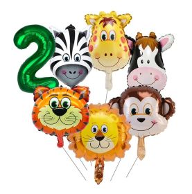 Woodland Jungle Animals Disposable Tableware Jungle Safari Birthday Party Kid Zoo Monkey Lion Zebra Elephant One 1st Boy Forest (Color: animal balloon-2)