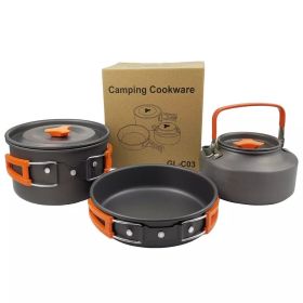 3pcs/set Lightweight Outdoor Cooking Utensils Kit Portable Camping Pot Pan Kettle Soup Wok Pot Cookware Set (Color: orange)