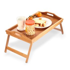 Bed Tray Table Breakfast Tray Bamboo Folding Bed Table Serving Snack Tray Desk with Handles (Color: Bamboo)