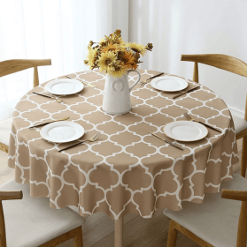 Tablecloth For Round Tables Waterproof Satin Resistant Washable Dining Table Protector (Color: khaki, size: 100*100cm)