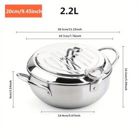 1pc Tempura Deep Fry Pot, Thickened 304 Stainless Steel Tempura Fryer With Thermometer, Japanese Style Tempura Fryer Pan (Capacity: 2.2L)