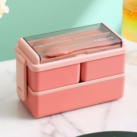 Portable Hermetic Grid Lunch Box School Children Student Bento Box With Fork Spoon Leakproof Microwavable Prevent Odor School (Color: Pink 1400ml Grid)