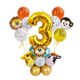 Woodland Jungle Animals Disposable Tableware Jungle Safari Birthday Party Kid Zoo Monkey Lion Zebra Elephant One 1st Boy Forest (Color: gold balloon-3)