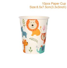 Woodland Jungle Animals Disposable Tableware Jungle Safari Birthday Party Kid Zoo Monkey Lion Zebra Elephant One 1st Boy Forest (Color: 10pcs paper cup1)