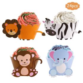 Woodland Jungle Animals Disposable Tableware Jungle Safari Birthday Party Kid Zoo Monkey Lion Zebra Elephant One 1st Boy Forest (Color: cupcake cup-1)