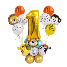 Woodland Jungle Animals Disposable Tableware Jungle Safari Birthday Party Kid Zoo Monkey Lion Zebra Elephant One 1st Boy Forest (Color: gold balloon-1)